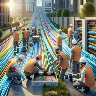 Realistic stock image of fiber optic installation